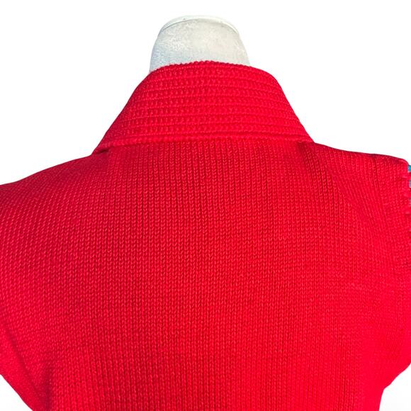 Michael Simon Bright Cherry Red Sleeveless Embroidered Cardigan Beaded Horse - Picture 11 of 16